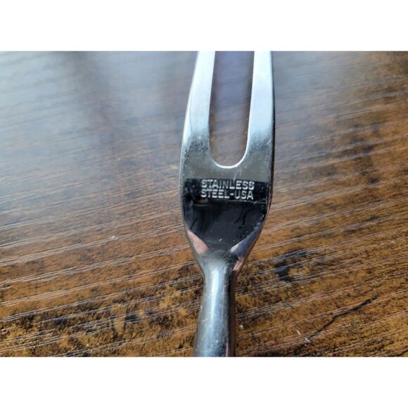 Vintage 2-Prong Stainless Steel Carving/Serving Fork w/Wooden Handle - 11” Long - Picture 7 of 8